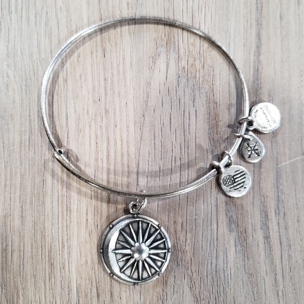 Alex & Ani Cosmic Balance Sun & Moon Stackable Charm Bracelet- Rafaelian Silver